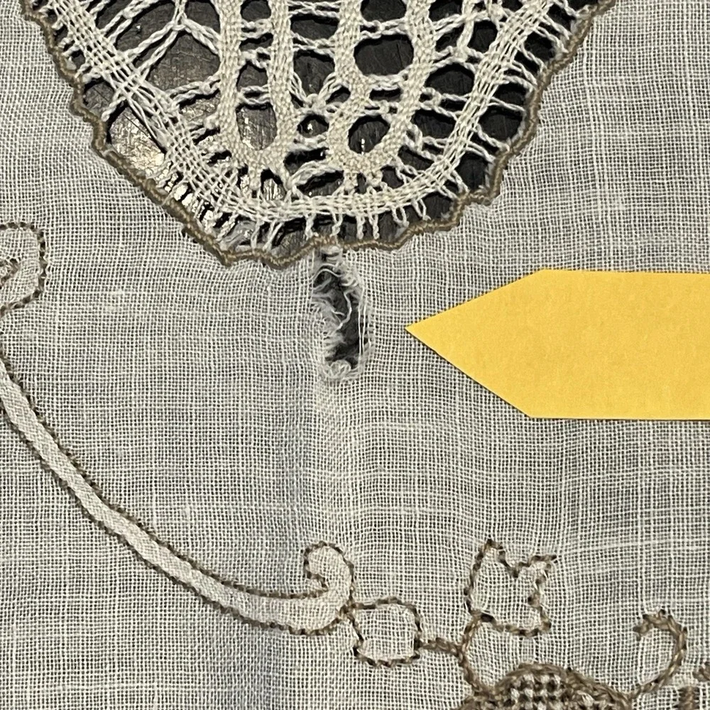 Vintage Linen Embroidered Crochet Tablecloth 6 Napkins Set Floral Scalloped Edge